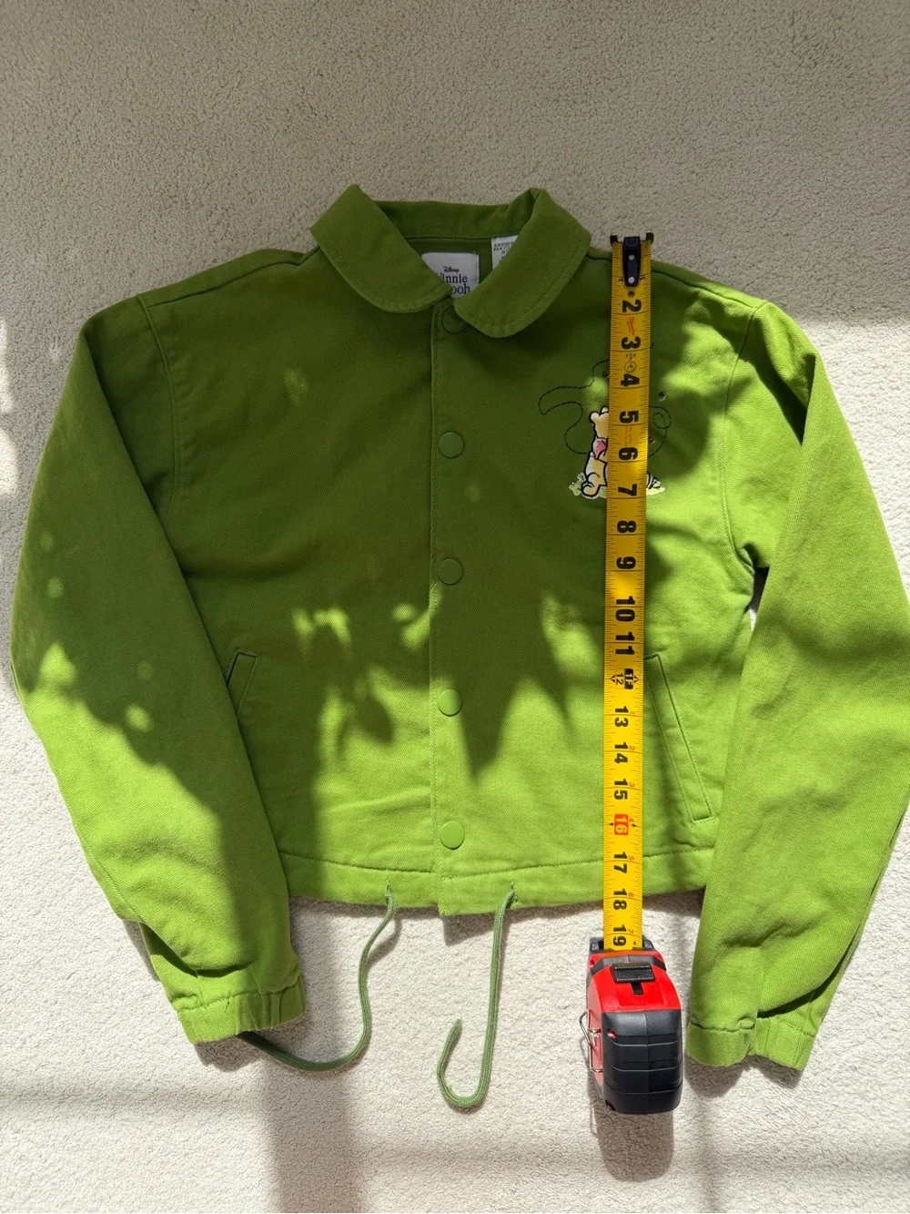 Disney Winnie The Pooh Cropped Denim Jacket Embroidered Hunny Bear Size XS Rare - Picture 7 of 10